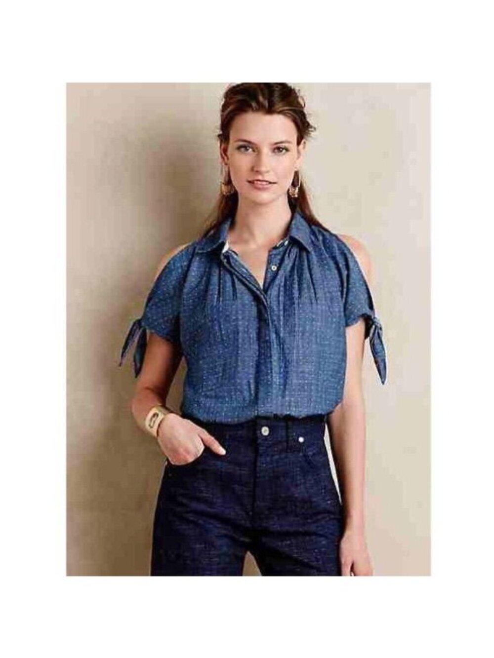 NWT Anthropologie Chambray Cold Shoulder Top | Coastal Cowgirl Boho Cottagecore